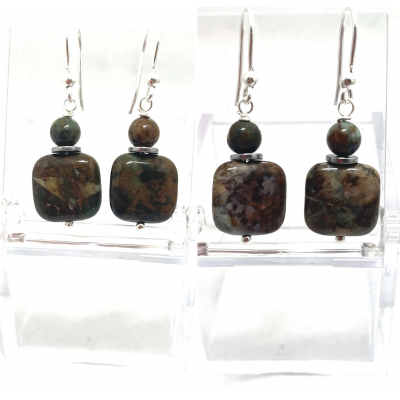 BOUCLE D'OREILLE CRÉATION OPALE VERTE ET MARRON D'AFRIQUE (JASPE)