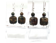 BOUCLE D'OREILLE CRÉATION OPALE VERTE ET MARRON D'AFRIQUE (JASPE)