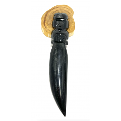 ATHAMÉ - COUTEAU OBSIDIENNE ARGENTÉ 15 CM