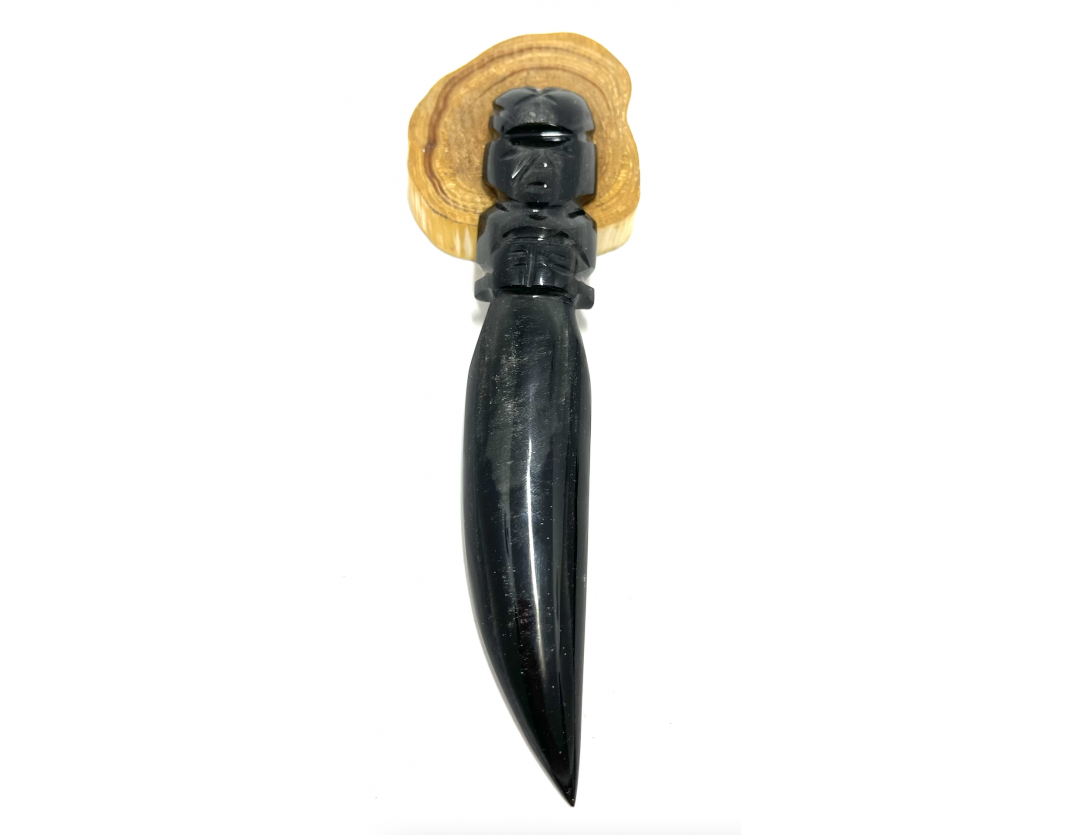 ATHAMÉ - COUTEAU OBSIDIENNE ARGENTÉ 15 CM