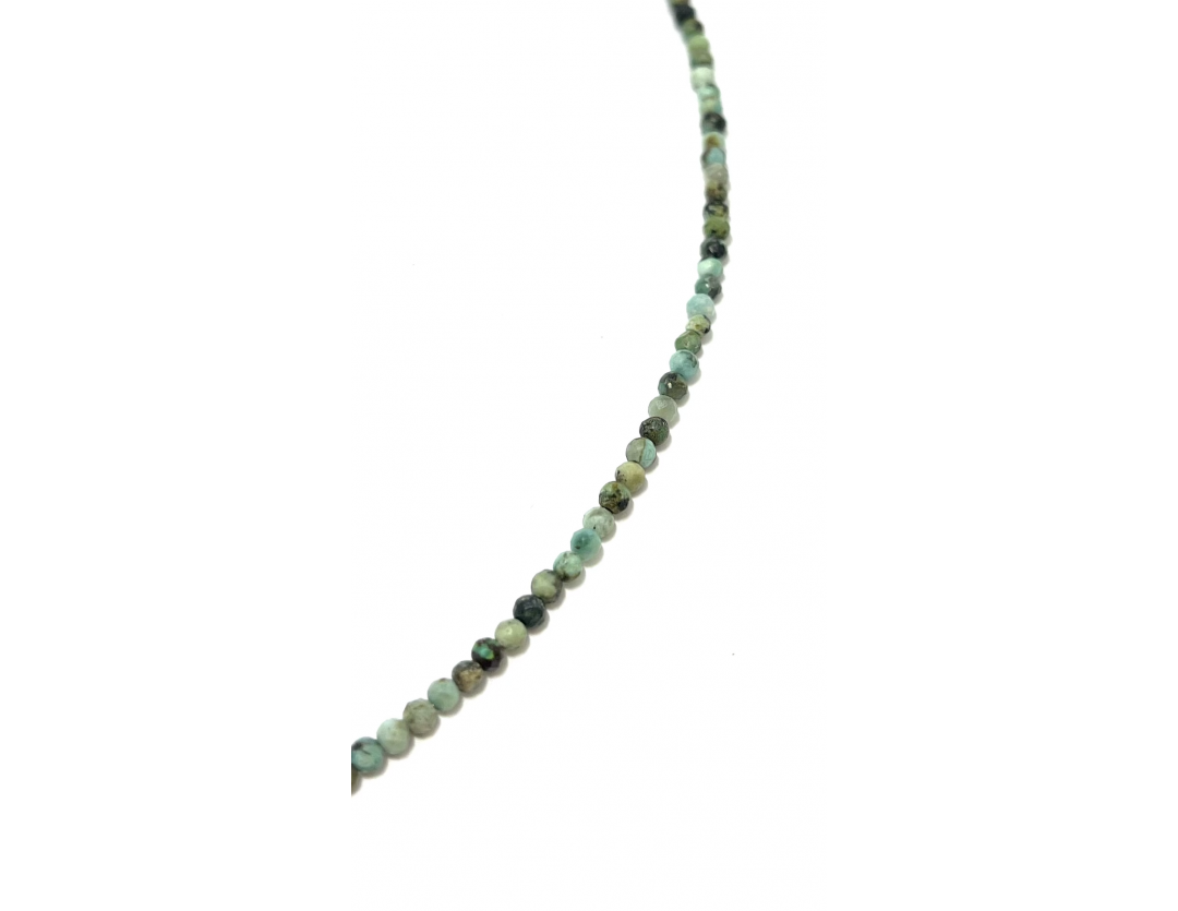 Collier Perles Turquoise Naturelle - Perles Rondes Facettées 2 Mm, Réglable, Neuf