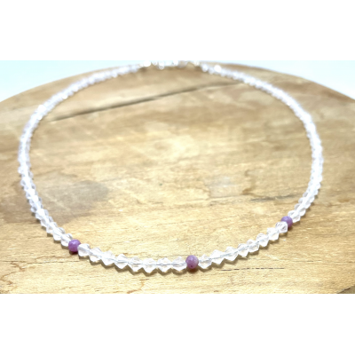 COLLIER CRÉATION 4MM QUARTZ ROSE & RUBIS