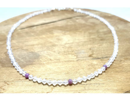 COLLIER CRÉATION 4MM QUARTZ ROSE & RUBIS