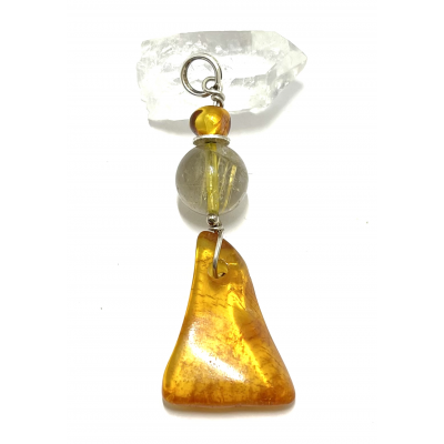 PENDENTIF "RESPIRATOIRE" - AMBRE ET QUARTZ RUTILÉ