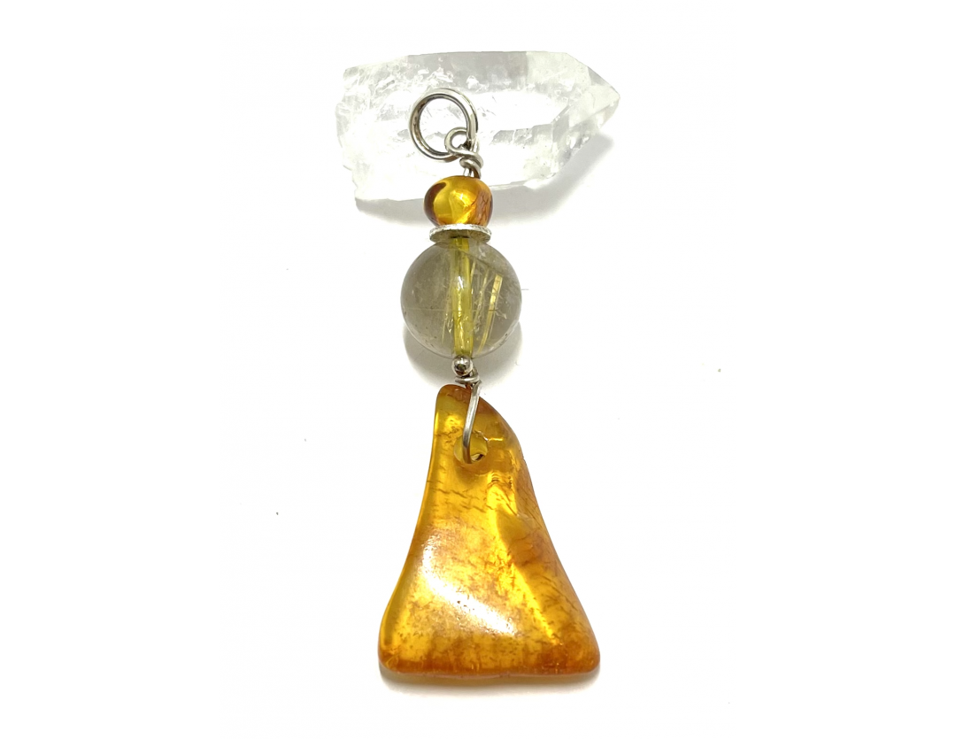 PENDENTIF "RESPIRATOIRE" - AMBRE ET QUARTZ RUTILÉ