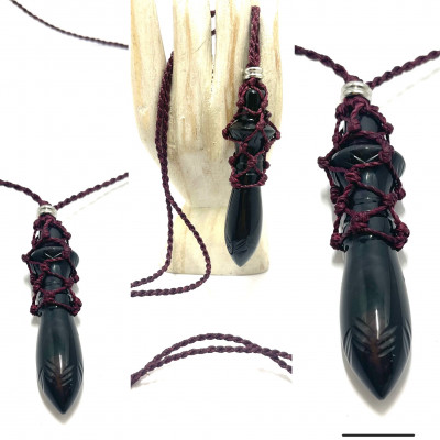 COLLIER THOT - OBSIDIENNE OEIL CELESTE