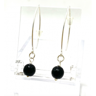 BOUCLES D'OREILLE CRÉATION OBSIDIENNE NOIRE FACETTE