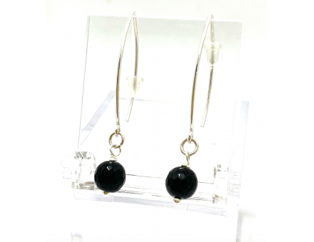 BOUCLES D'OREILLE CRÉATION OBSIDIENNE NOIRE FACETTE