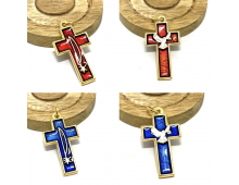 CROIX DOUBLE FACE MÉTAL DORÉ ÉMAILLÉ