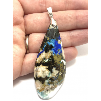 PENDENTIF EXCEPTION AZURITE CHALCOPYRITE BARYTE ET MAGNÉSITE  DU MAROC