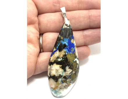 PENDENTIF EXCEPTION AZURITE CHALCOPYRITE BARYTE ET MAGNÉSITE  DU MAROC
