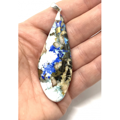 PENDENTIF EXCEPTION AZURITE CHALCOPYRITE BARYTE ET MAGNÉSITE  DU MAROC
