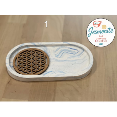 GRAND PLATEAU JESMONITE ET FLEUR DE VIE BOIS