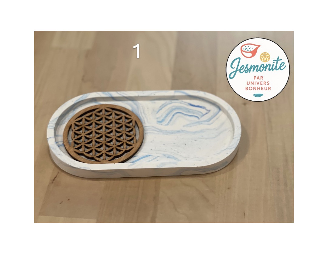 GRAND PLATEAU JESMONITE ET FLEUR DE VIE BOIS