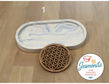 GRAND PLATEAU JESMONITE ET FLEUR DE VIE BOIS