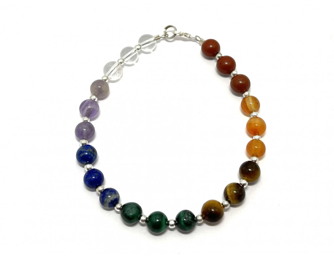 BRACELET 7 CHAKRAS FERMOIR ARGENT 925