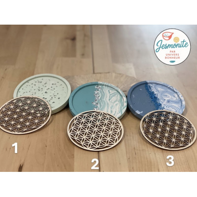 VIDE POCHE JESMONITE ET FLEUR DE VIE EN BOIS