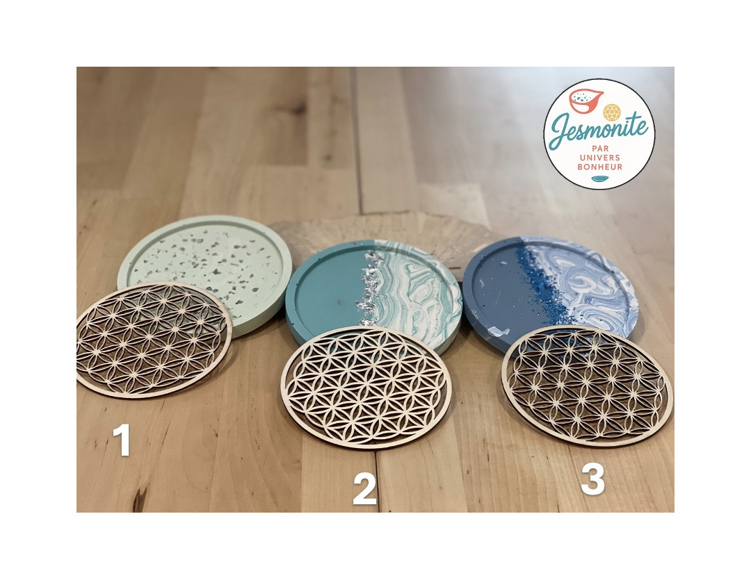 VIDE POCHE JESMONITE ET FLEUR DE VIE EN BOIS