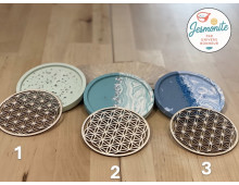 VIDE POCHE JESMONITE ET FLEUR DE VIE EN BOIS