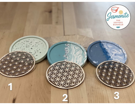 VIDE POCHE JESMONITE ET FLEUR DE VIE EN BOIS