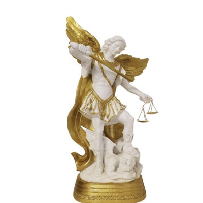 STATUE ST MICHEL BLANCHE ET OR 14 CM