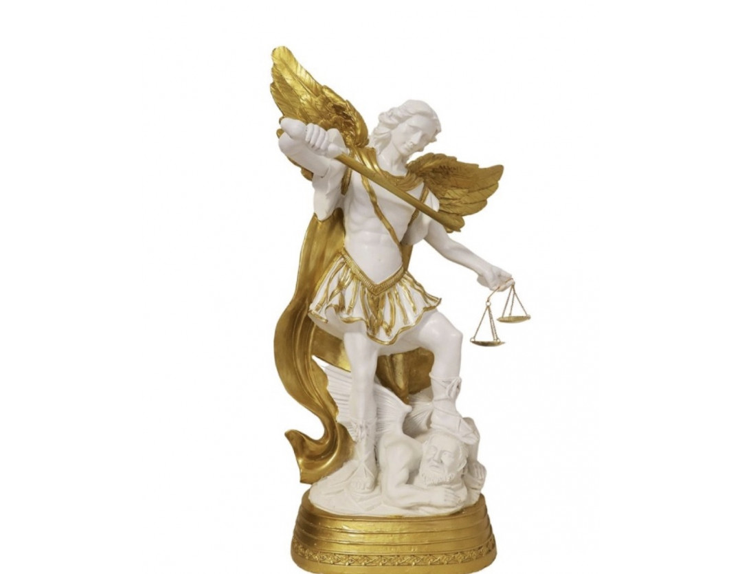 STATUE ST MICHEL BLANCHE ET OR 14 CM