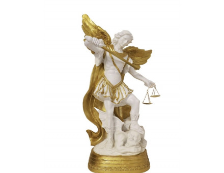STATUE ST MICHEL BLANCHE ET OR 14 CM