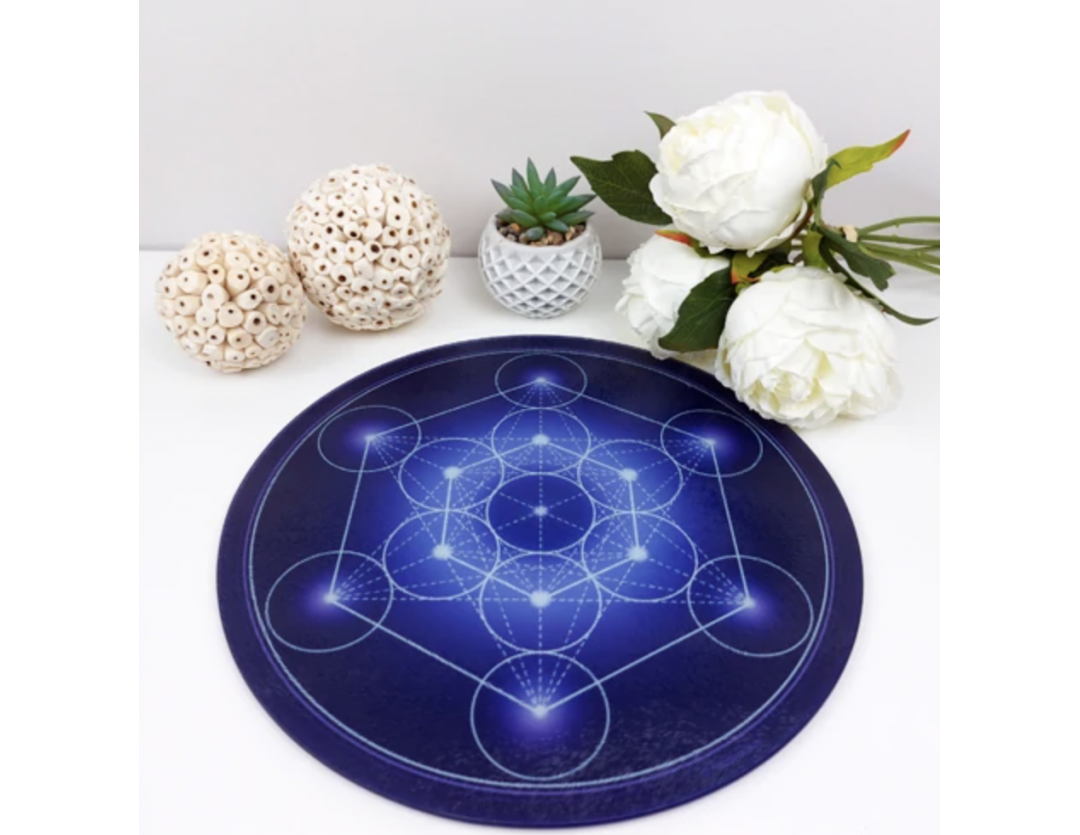 PLAQUE DYNAMISANTE 30 CM- CUBE DE METATRON BLEU