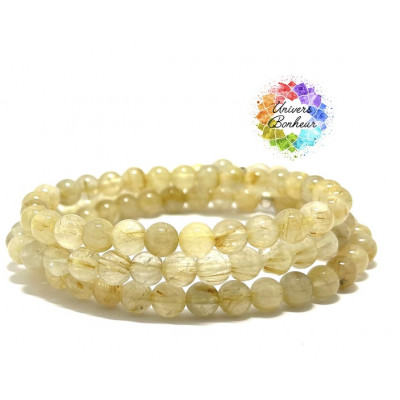 QUARTZ RUTILE - GRADE 1A - BRESIL - 6MM - BRACELET LITHOTHÉRAPIE