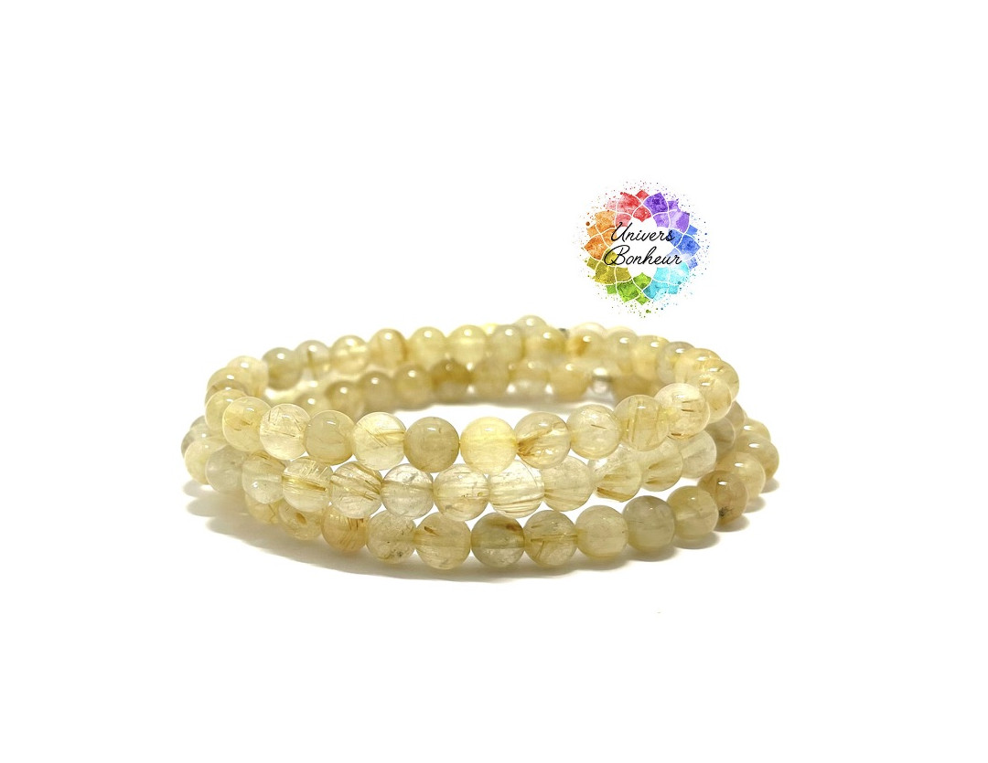QUARTZ RUTILE - GRADE 1A - BRESIL - 6MM - BRACELET LITHOTHÉRAPIE
