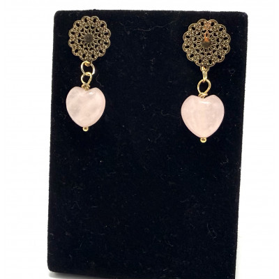 BOUCLES D'OREILLE COEUR QUARTZ ROSE
