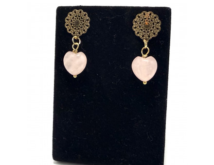 BOUCLES D'OREILLE COEUR QUARTZ ROSE