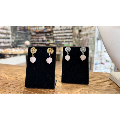 BOUCLES D'OREILLE COEUR QUARTZ ROSE