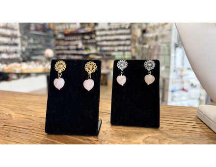 BOUCLES D'OREILLE COEUR QUARTZ ROSE