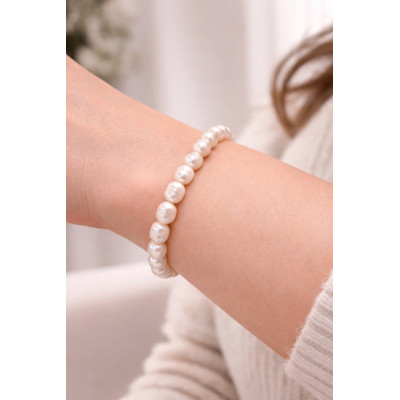 PERLE DE RIVIÈRE IRRÉGULIÈRE  8MM - BRACELET LITHOTHÉRAPIE