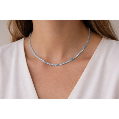 COLLIER CRÉATION 3-4MM AIGUE MARINE FACETTE