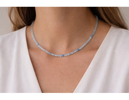 COLLIER CRÉATION 3-4MM AIGUE MARINE FACETTE