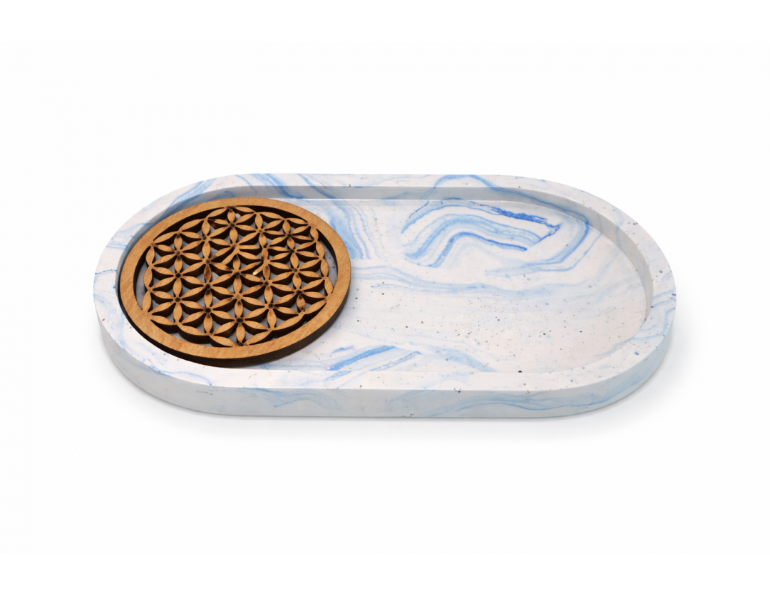 GRAND PLATEAU JESMONITE ET FLEUR DE VIE BOIS