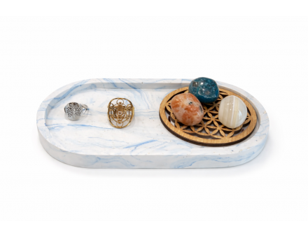 GRAND PLATEAU JESMONITE ET FLEUR DE VIE BOIS