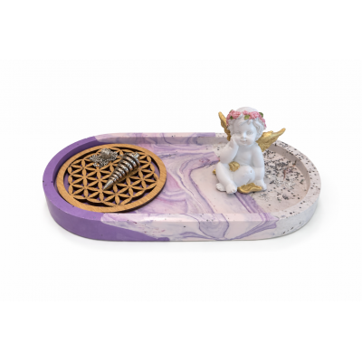 GRAND PLATEAU JESMONITE ET FLEUR DE VIE BOIS