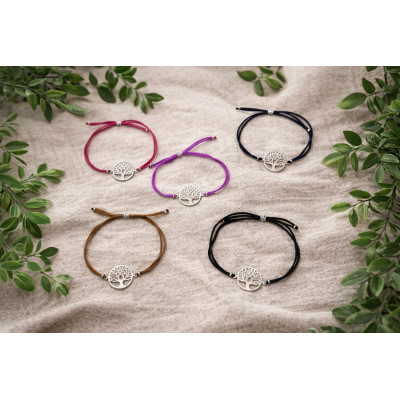 BRACELET SATIN & ARBRE DE VIE EN ARGENT 925