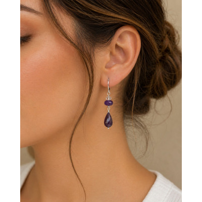 BOUCLE CRÉATION AMÉTHYSTE DOUBLE PENDANTE