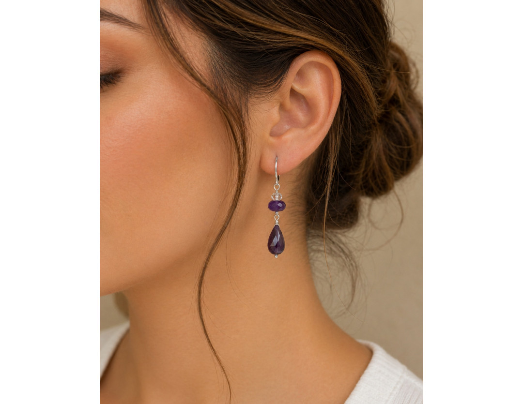 BOUCLE CRÉATION AMÉTHYSTE DOUBLE PENDANTE