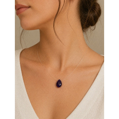 COLLIER CRIN ET PERLE GOUTTE AMÉTHYSTE FACETTE