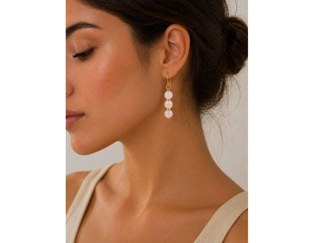 BOUCLE CRÉATION QUARTZ ROSE FACETTE 8 MM