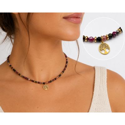 COLLIER TOURMALINE MELON FACETTE 4MM & ARBRE DE VIE