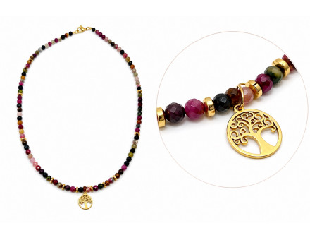 COLLIER TOURMALINE MELON FACETTE 4MM & ARBRE DE VIE