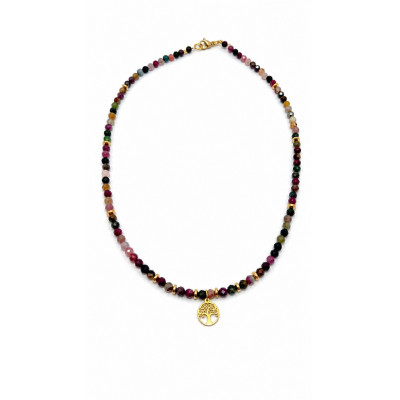 COLLIER TOURMALINE MELON FACETTE 4MM & ARBRE DE VIE