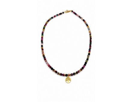 COLLIER TOURMALINE MELON FACETTE 4MM & ARBRE DE VIE