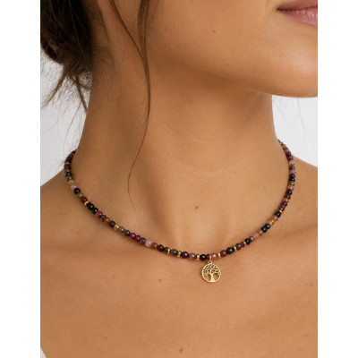 COLLIER TOURMALINE MELON FACETTE 4MM & ARBRE DE VIE